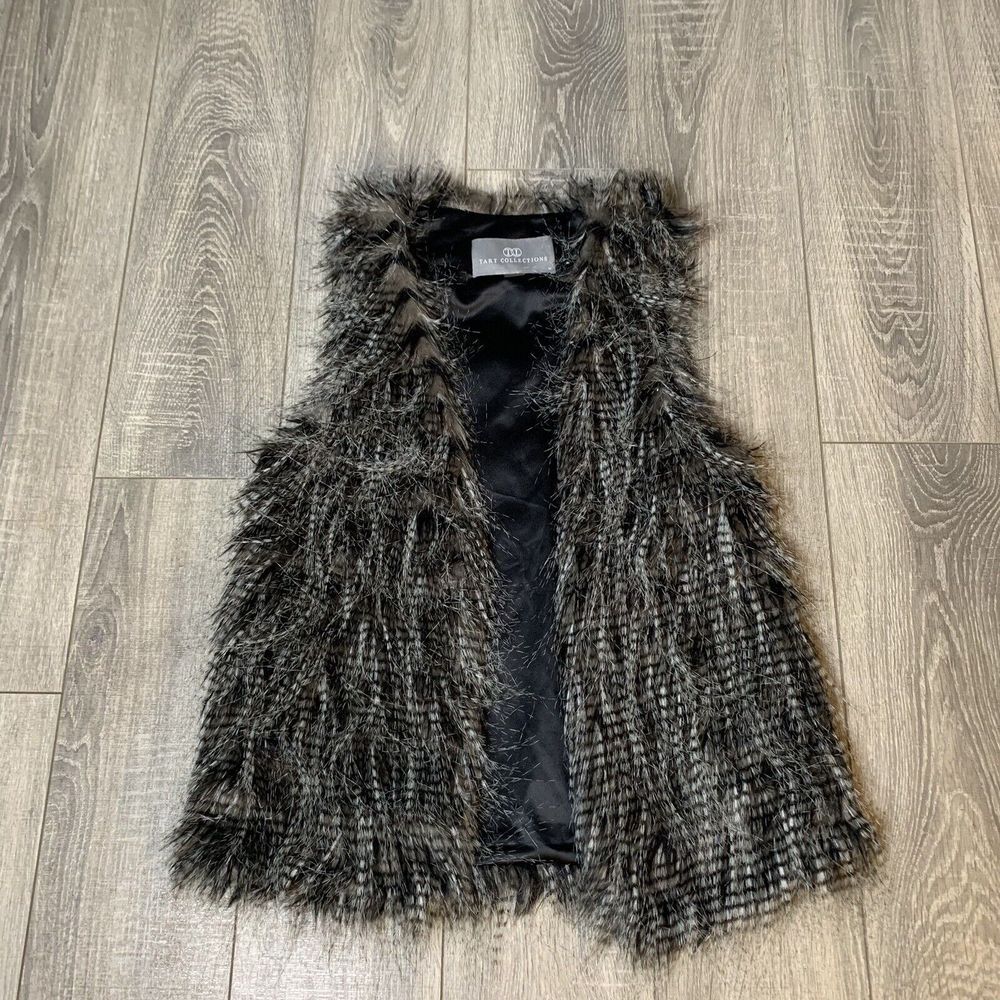 TART‎ COLLECTIONS~FAUX FUR VEST BLACK GRAY~XS BLK/Gray/White
